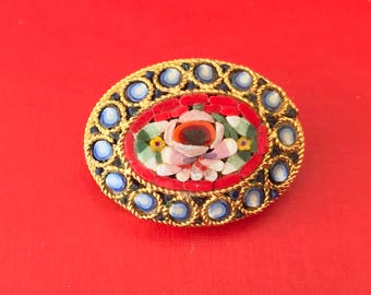 Pretty Small Oval Millifiore Italian Micro Mosiac Brooch