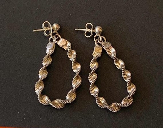 Twisted Sparkly Chain Loop Sterling Silver Dangle… - image 9