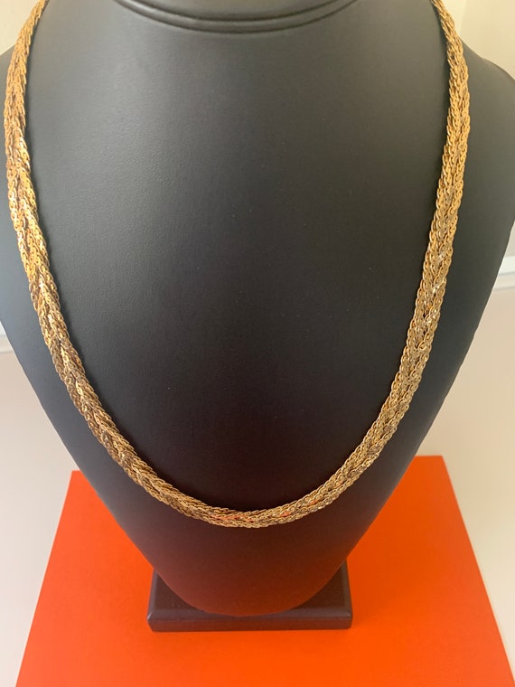 Flat Gold  Tone Shiny Braided Chain Necklace - image 8