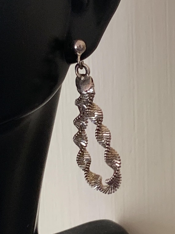 Twisted Sparkly Chain Loop Sterling Silver Dangle… - image 2