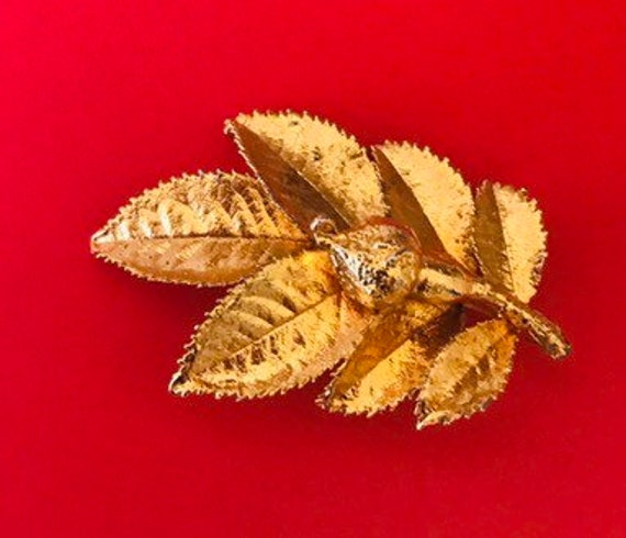 24 K Electroplated Vintage Gold Dipped Rose Brooch - image 5