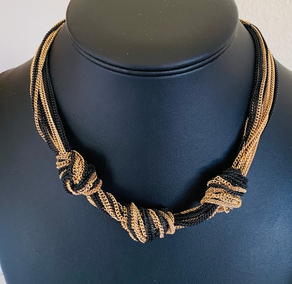 Multilayered Multicolored Knotted Chain Choker Ne… - image 1