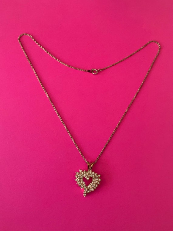 Pretty signed ROMAN gold tone pave studded heart … - image 5