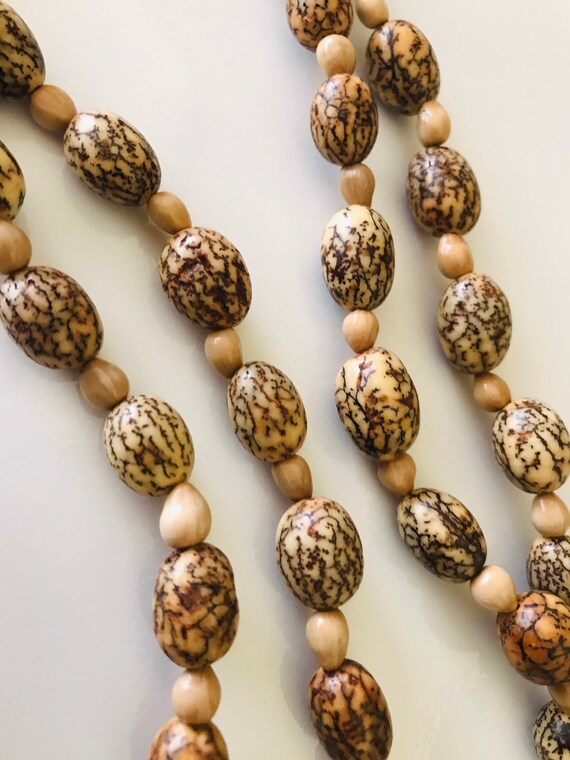 Brown Long Crackle Pattern Nuts and Taupe Seed Natural Necklace View 4