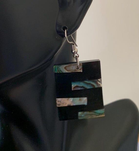 Rectangular Abalone Inlay in Resin Pierced Dangli… - image 5