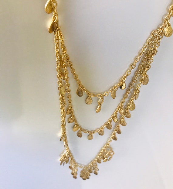 Triple Layered Gold Tone Swag Chain Necklace With… - image 9