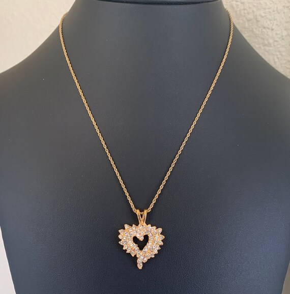 Pretty signed ROMAN gold tone pave studded heart … - image 2