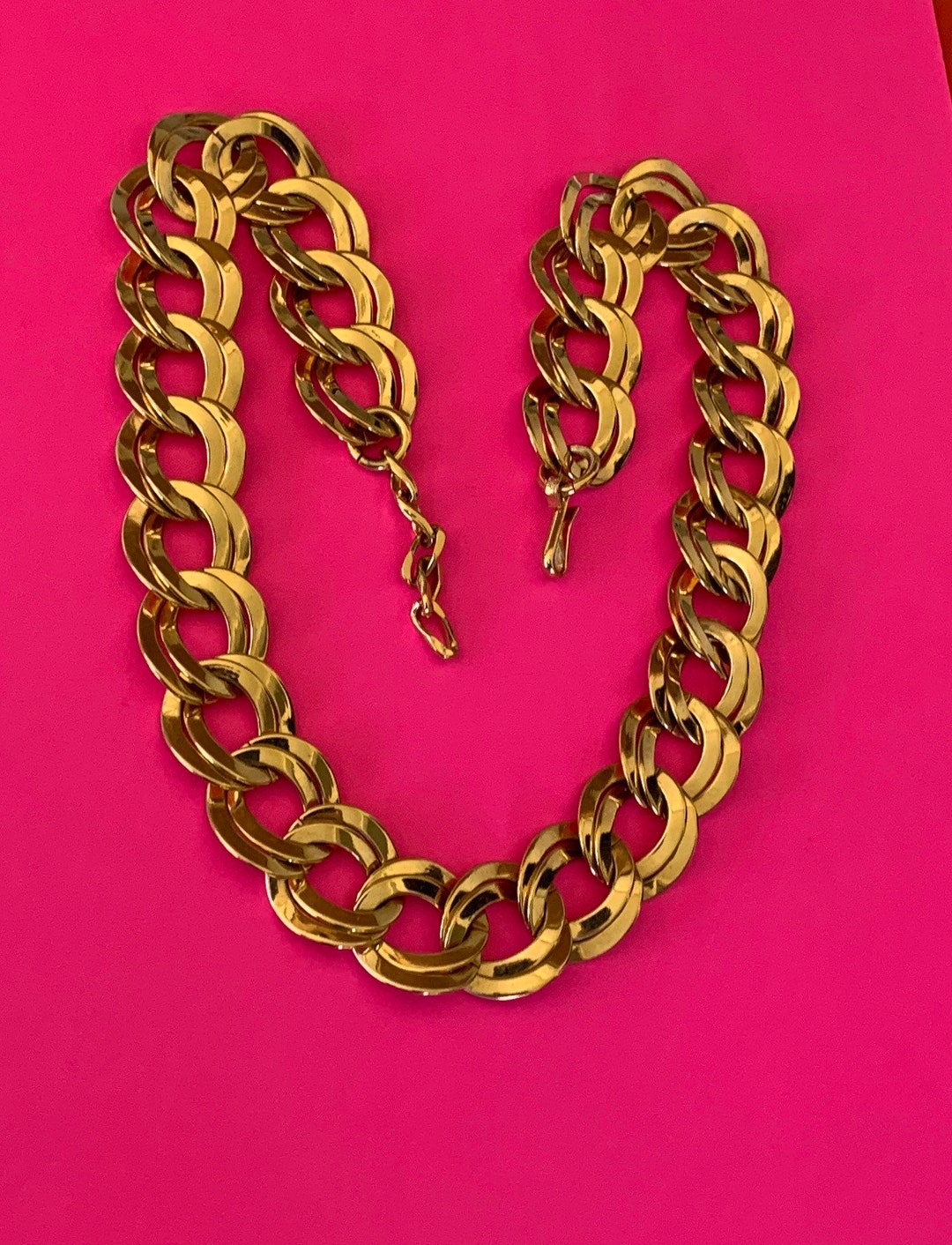 Vintage Warm Shiny Gold Double Link Chain Collar Necklace