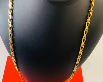 Monet Signed Gold Plated Shiny Long Flat Figaro Chain Necklace