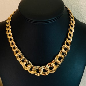 Vintage Warm Shiny Double Link Chain Collar Necklace