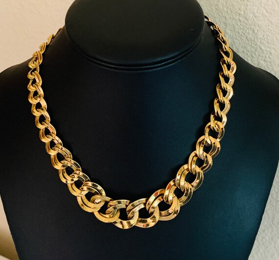 Vintage Warm Shiny Double Link Chain Collar Neckl… - image 1