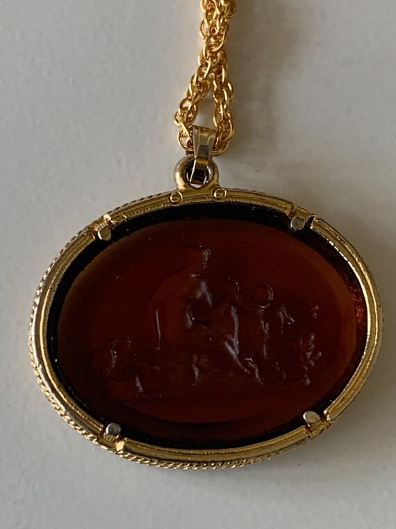 Brown Intaglio Glass Pendant Necklace With a Woma… - image 8