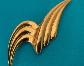 Bright Gold Abstract Swoosh Brooch