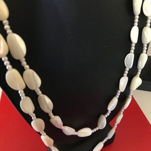 Long Mother of Pearl Bead Necklace With Three Faux Pearl Spacers Between Each Bead image 6