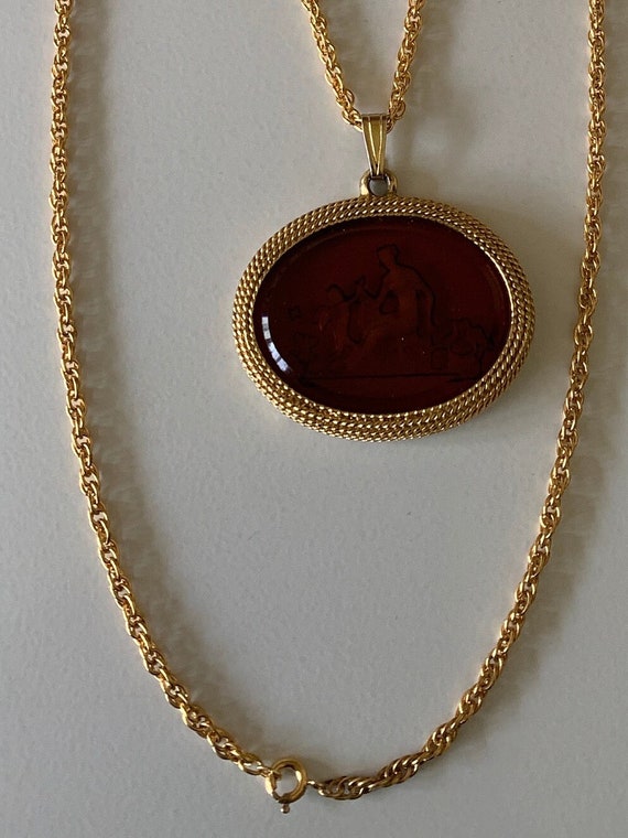 Brown Intaglio Glass Pendant Necklace With a Woma… - image 6