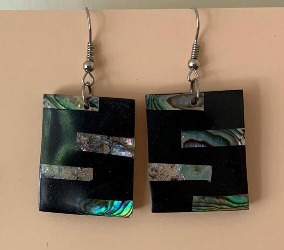 Rectangular Abalone Inlay in Resin Pierced Dangli… - image 3