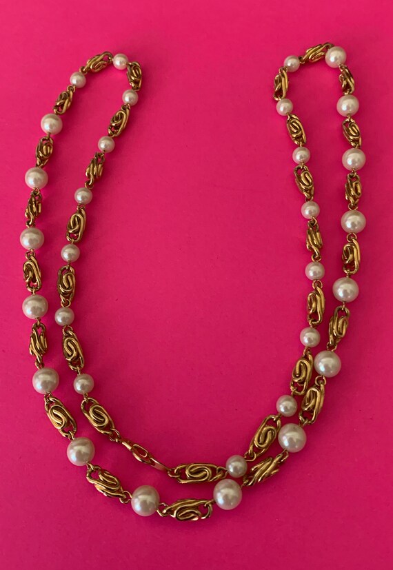Faux Pearl and Gold Byzantine Chain 30 inch Opera Len… Gem