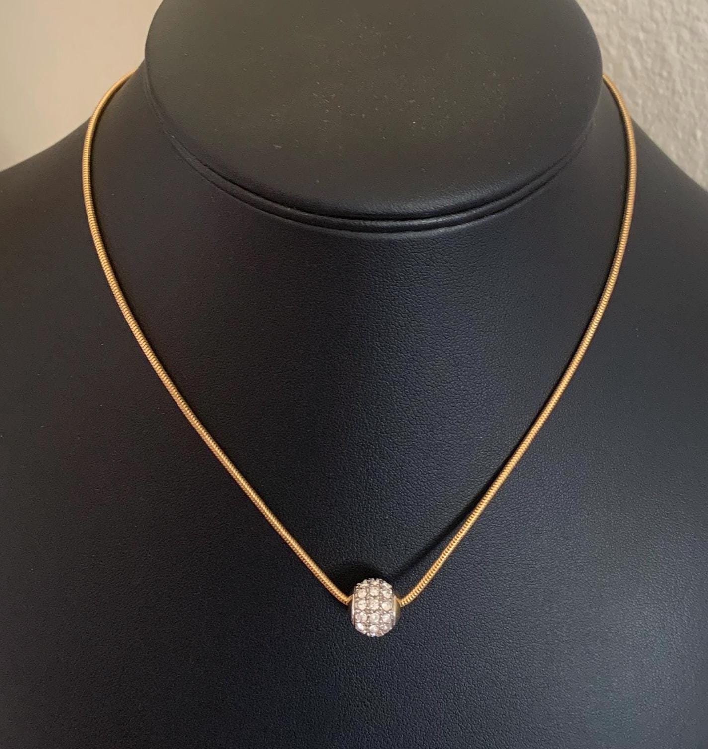 Elegant Gold Plated Short Snake Chain and Pave Rhinestone Ball