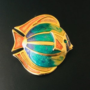 Gold and Varigated Enamel Angel Fish Brooch