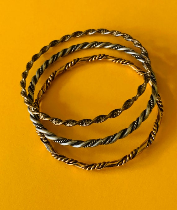 Three Compatible Twisted Silver and Gold Bangles - image 9