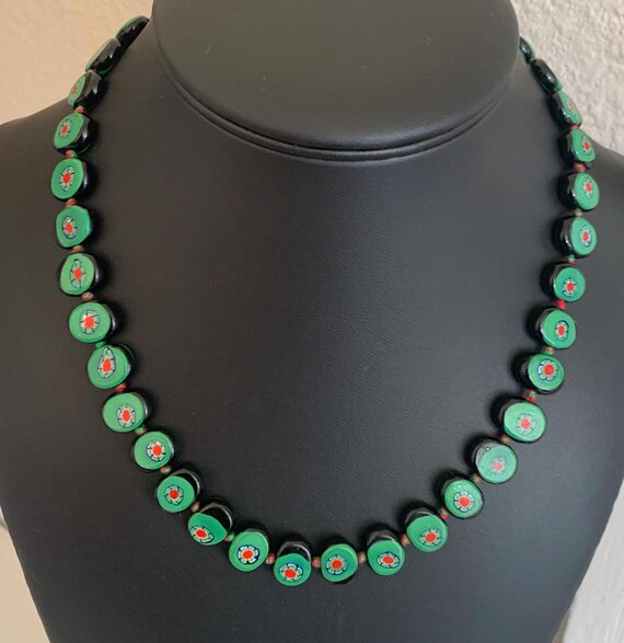 Beautiful Italian Millefiori and Flat Round Bead Choker Necklace
