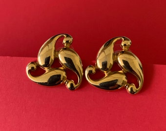Large Shiny Classic 1 inch Pierced Gold Tone Post Earrings