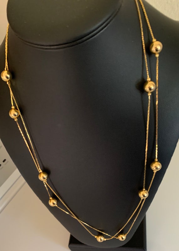 Long Gold Decorative Chain and 10mm Bead Necklace - image 4