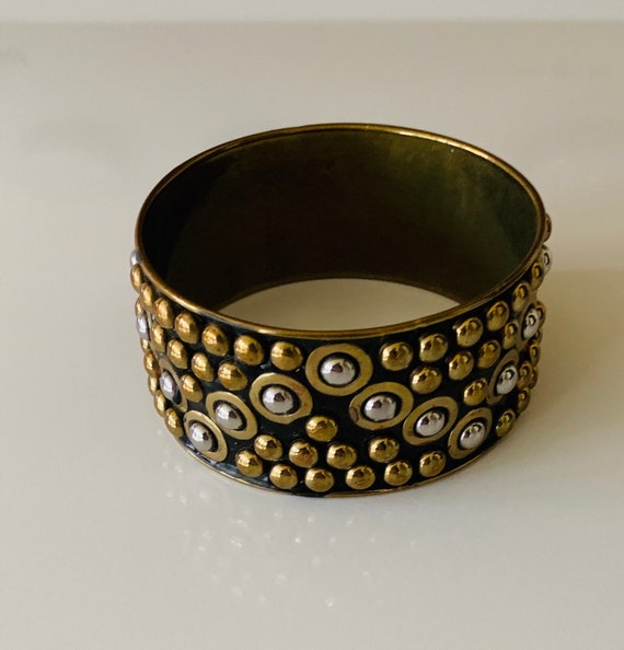 Extra Wide Dotted Brass Bangle - image 2