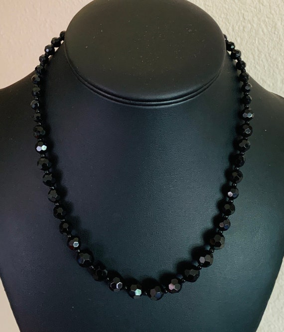 Short Black Faceted Graduated Bead Necklace - image 2