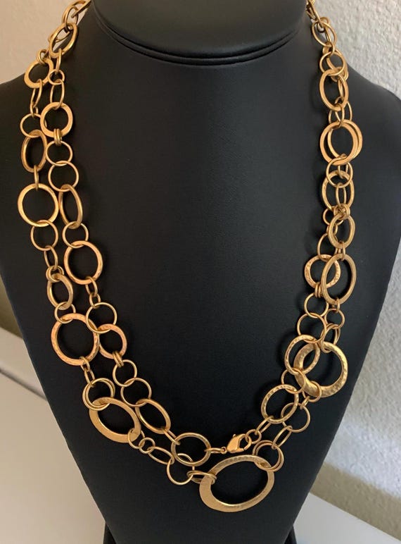 Interlocking Gold Metal Graduated Ring Long Neckl… - image 5