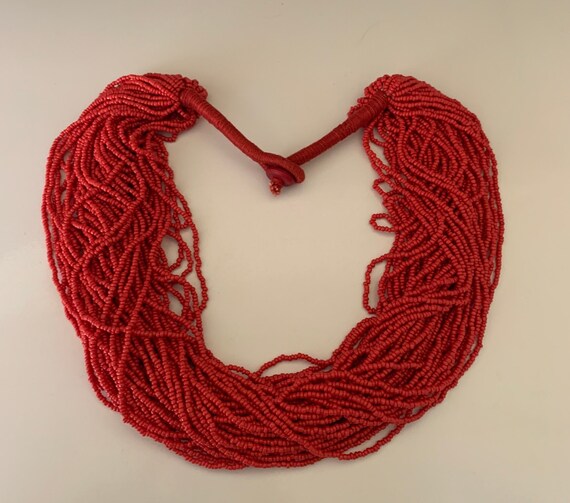 50 layer Red Seed Bead Necklace with String Wrapp… - image 7
