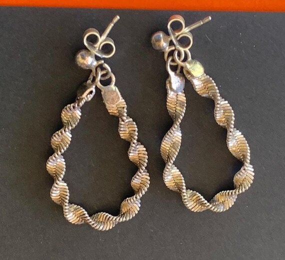 Twisted Sparkly Chain Loop Sterling Silver Dangle… - image 4