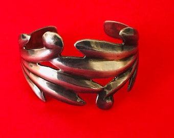 Modernist Wide Mexico Sterling Silver Cuff Bracelet