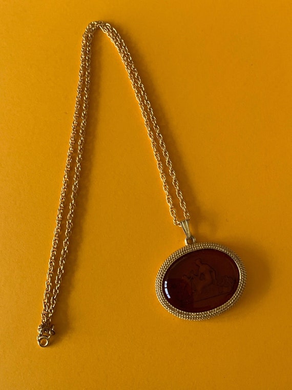 Brown Intaglio Glass Pendant Necklace With a Woma… - image 9