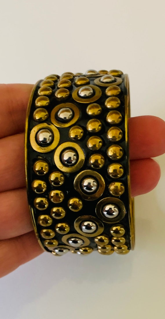 Extra Wide Dotted Brass Bangle - image 9