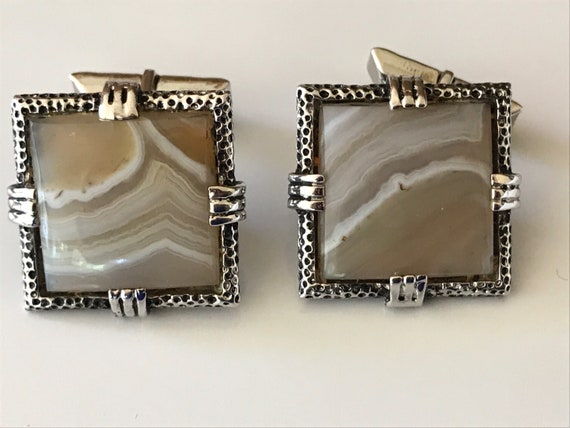 Vintage Striped Agate Stone and Silver Tone Metal… - image 7
