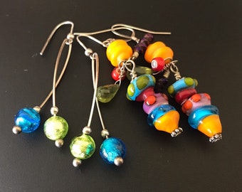 Two for one bright dangly sterling silver wire bead pierced earrings
