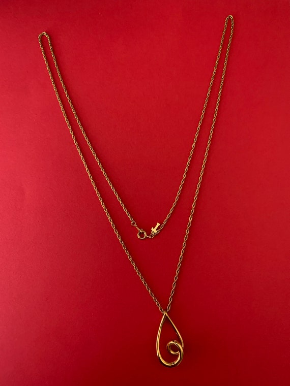 Elegant T Signed Trifari Shiny Gold Pendant Neckl… - image 3