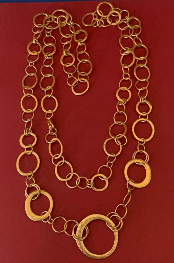 Interlocking Gold Metal Graduated Ring Long Neckl… - image 8