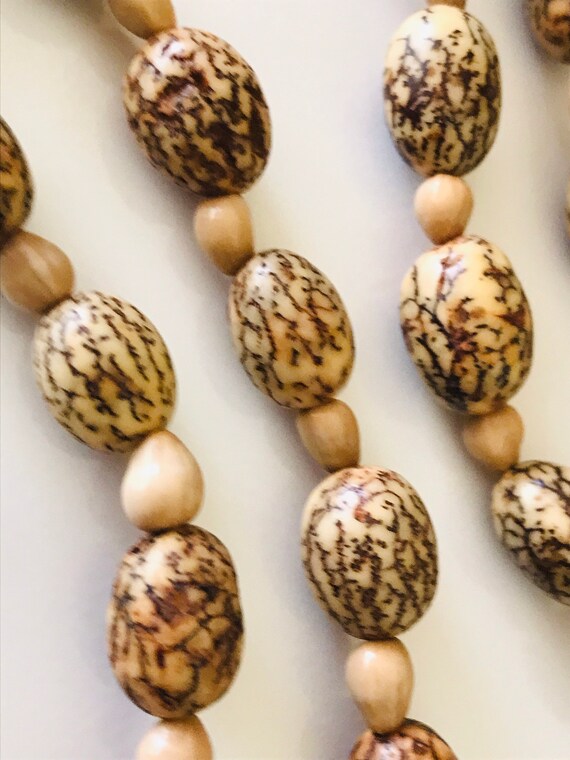 Brown Long Crackle Pattern Nuts and Taupe Seed Natural Necklace View 5