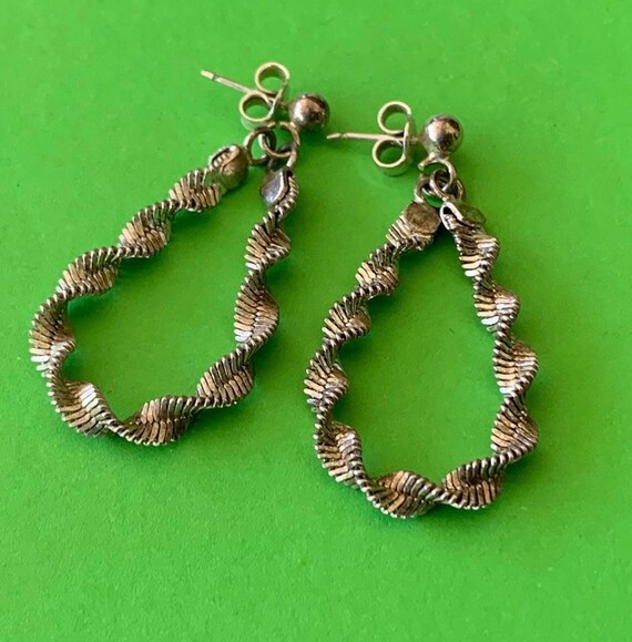 Twisted Sparkly Chain Loop Sterling Silver Dangle… - image 8