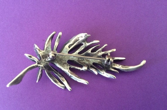 Vintage Sterling Silver Feather Leaf Brooch Signe… - image 5