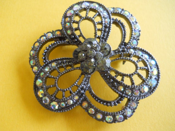 Large Decorative Filigree and Aurora Borealis Rhi… - image 1