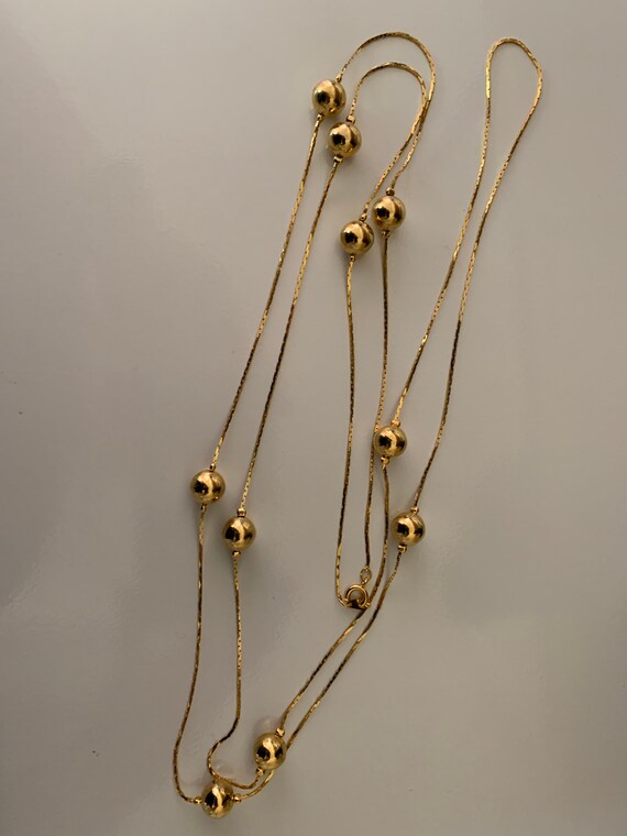 Long Gold Decorative Chain and 10mm Bead Necklace - image 5