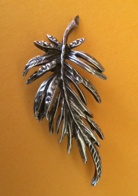 Vintage Sterling Silver Feather Leaf Brooch Signe… - image 2