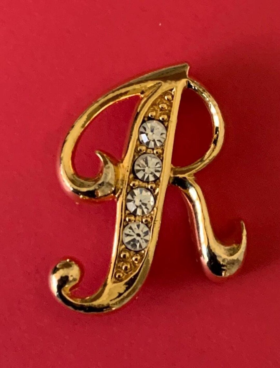 Gold Letter R Monogram Rhinestone and Gold Tone Monogram Brooch of the Letter R - Etsy