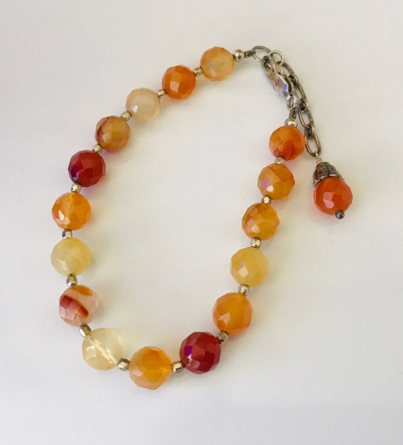Sterling Silver and Faceted Agate Stone Bead Brac… - image 2