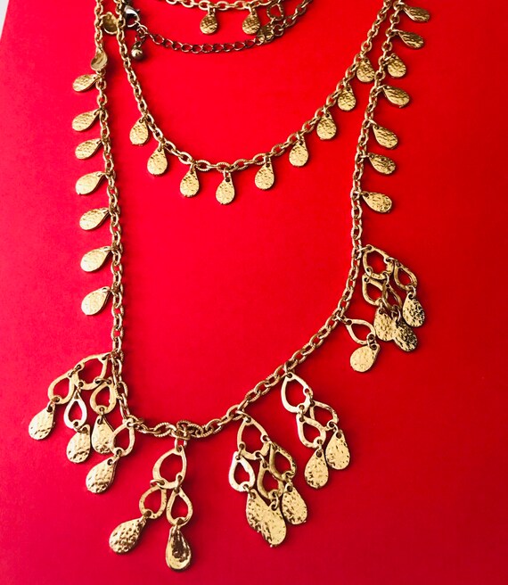 Triple Layered Gold Tone Swag Chain Necklace With… - image 7