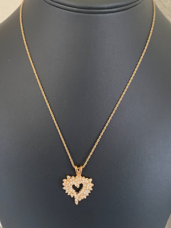 Pretty signed ROMAN gold tone pave studded heart … - image 9
