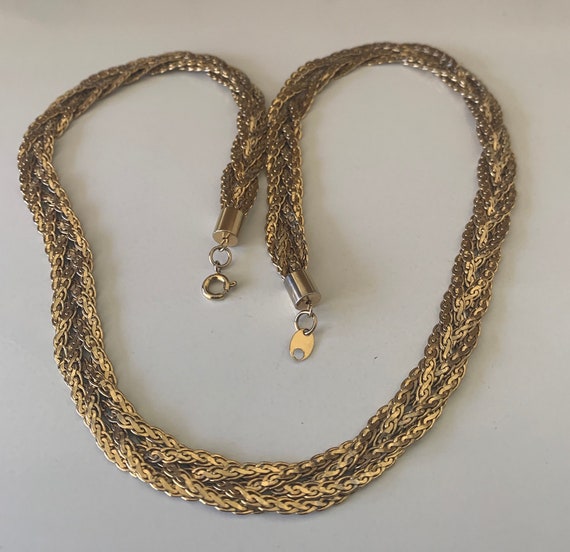 Flat Gold  Tone Shiny Braided Chain Necklace - image 7